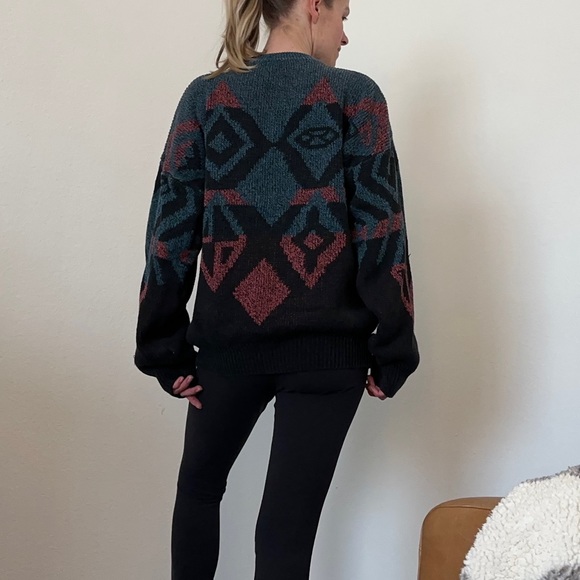 80s moody print large vintage knit sweater - Picture 8 of 10